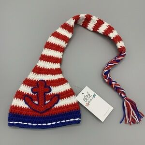 Striped Red and White Knit Hat with Anchor